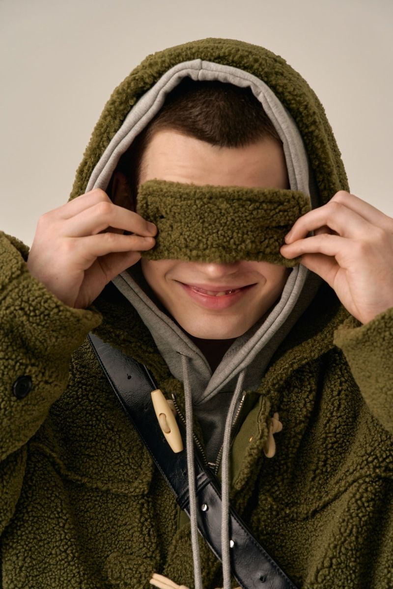 DUFFLE FLEECE HOODED COAT - KHAKI