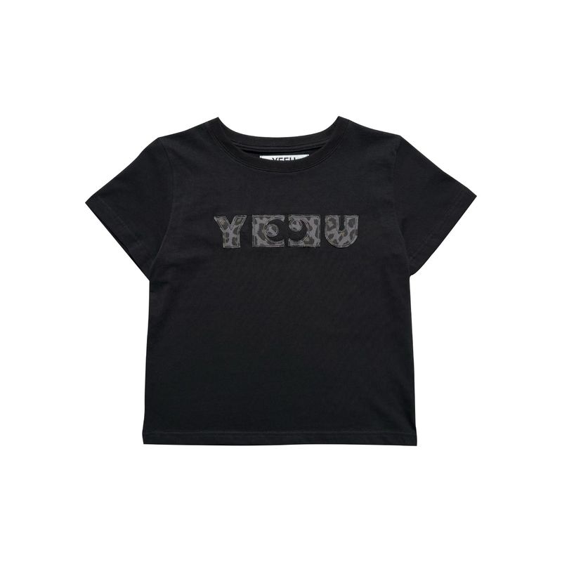 YEEU（イユ）の「W レオパードアップリケTシャツ (ブラック)（トップス）」