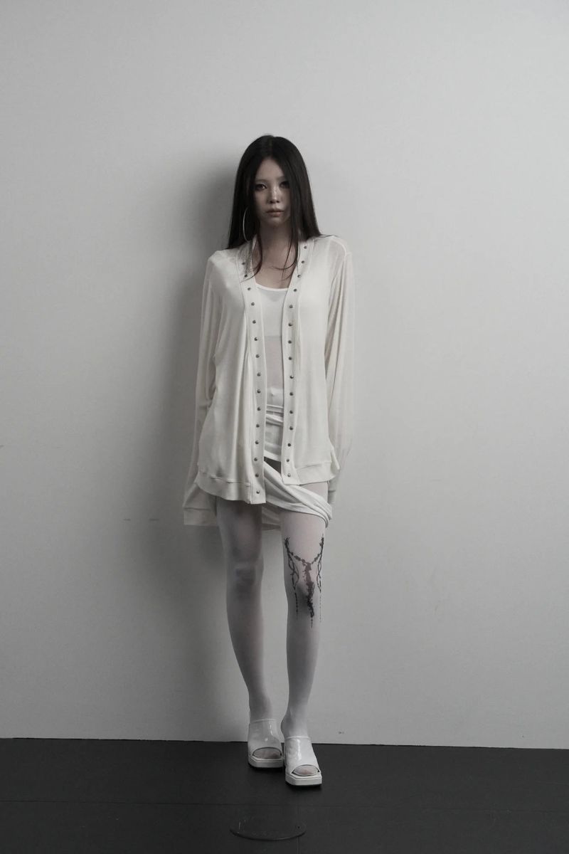 [label] wool rivet overfit open cardigan (ivory)