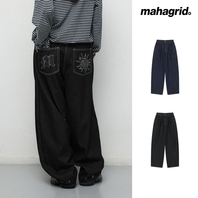 TWO TUCK CURVED DENIM PANTS_BLUE