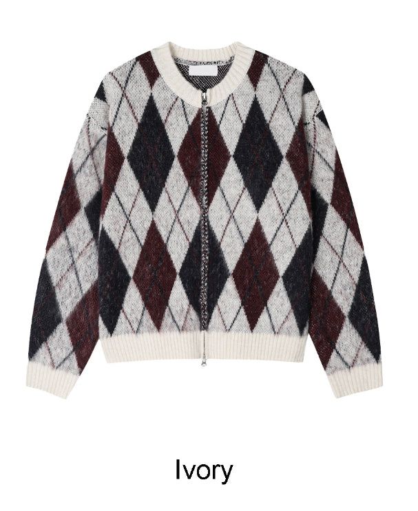 Ruel Argyle Mohair Knit Zip-Up