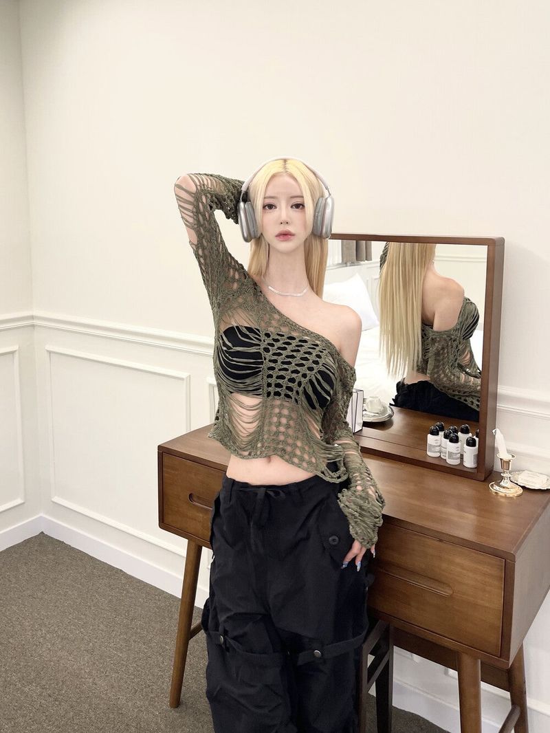 1329. Net damage summer knit (3color)