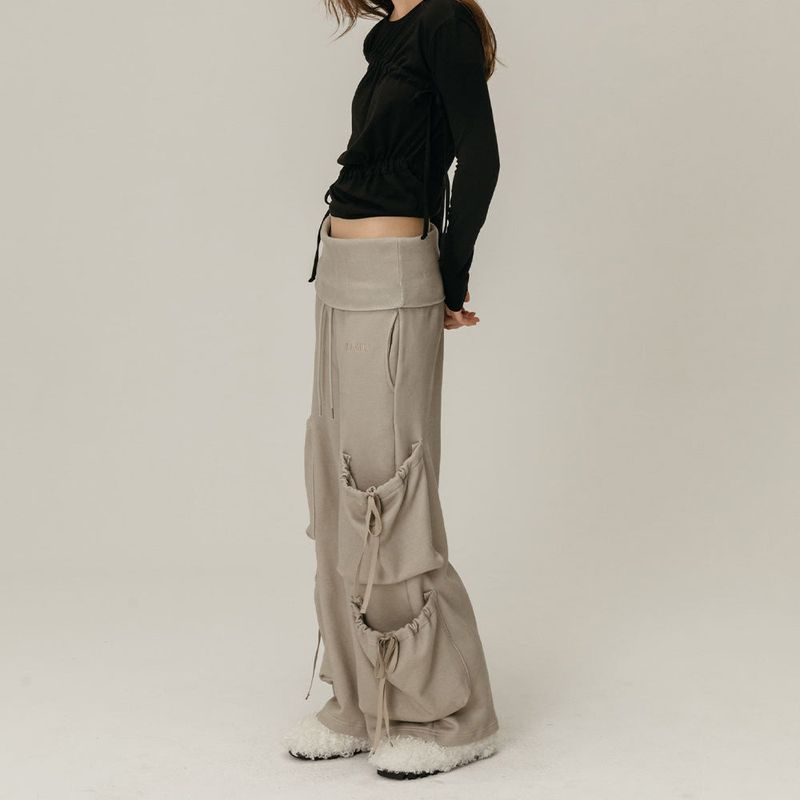 FOLDOVER SHIRRING SWEATPANTS / GREY
