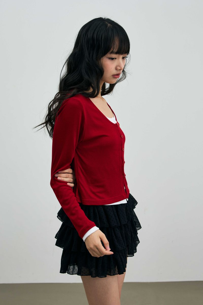 LYLA LAYERED CARDIGAN / RED-WHITE