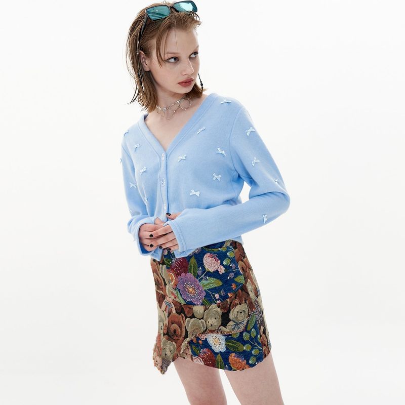 Jacquard Skirt [Blue_Bear+Flower]
