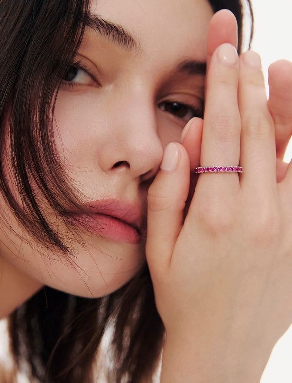 hyeres lor（イエール・ロール）の「26SS★ Essence Silver (W) Lace Tennis Ring M Ruby（Accessories）」
