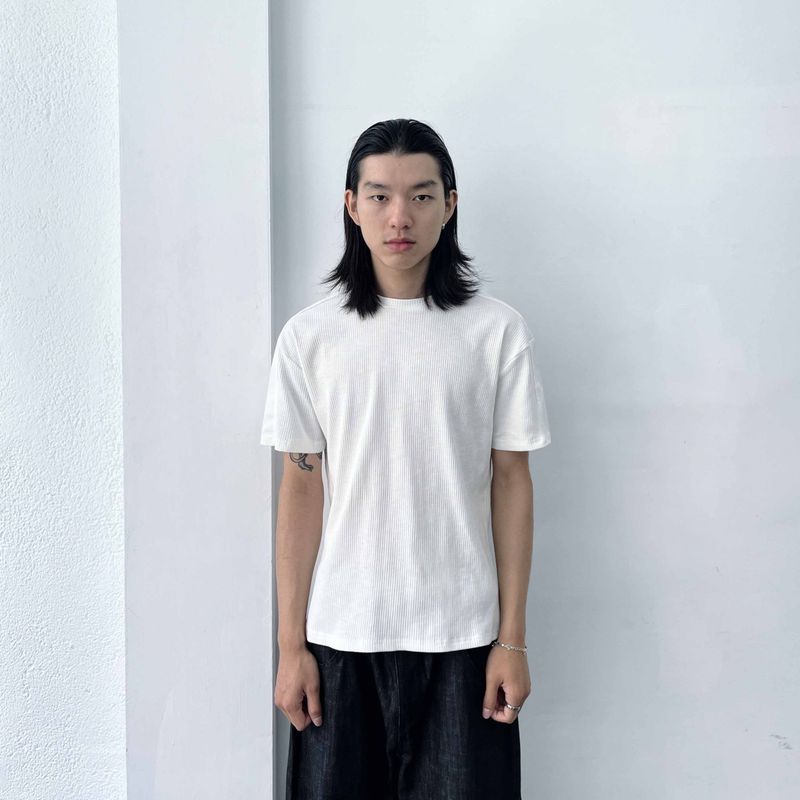 FADE MEET（フェードミート）の「Minimal White Rib Tee（Tops）」