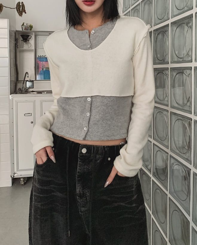 Linz Two-Tone Layered Knit Cardigan