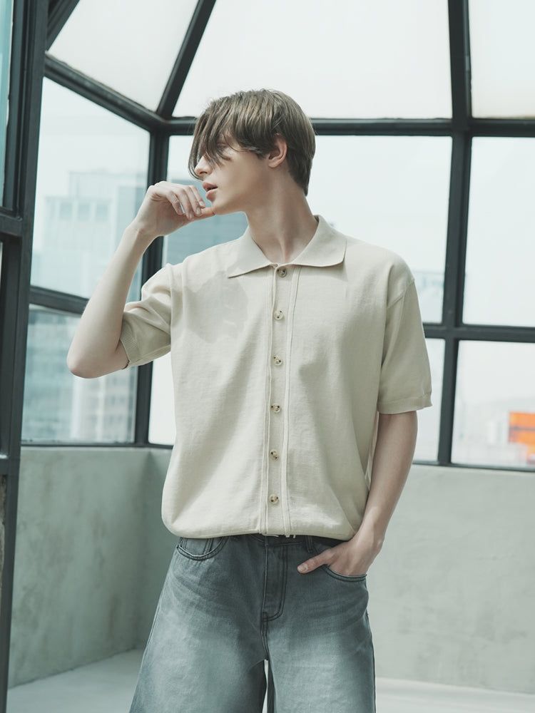 T1015 OPEN SHORT-SLEEVED KNIT_BEIGE
