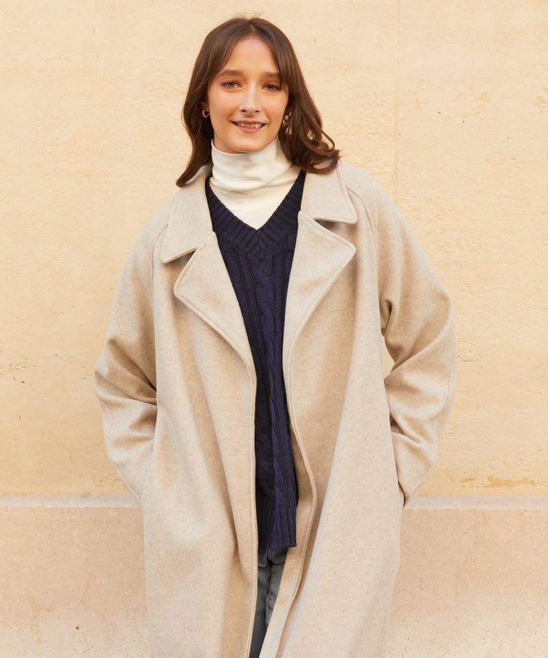 RCH wool blended robe coat light gray