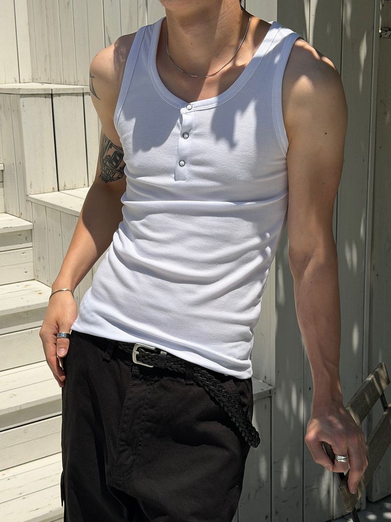 Span golgi henley neck sleeveless(3color)