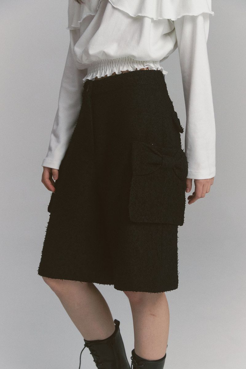 Ribbon Tweed Bermuda Pants Black