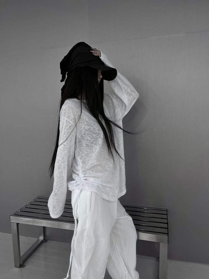 linen see-through long sleeve T (2color)