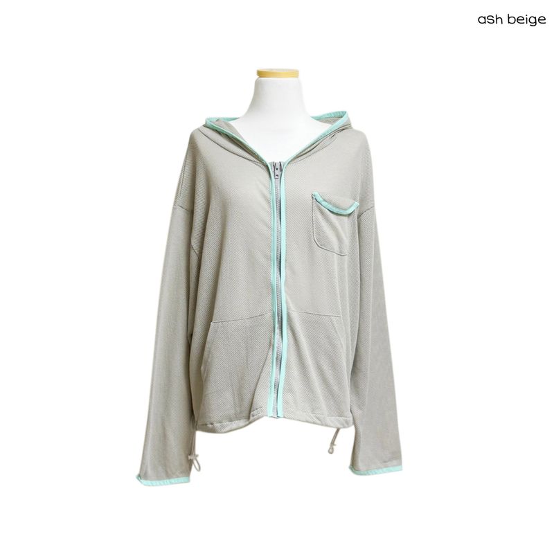 (2color) Piping Mesh Hood Zip-Up