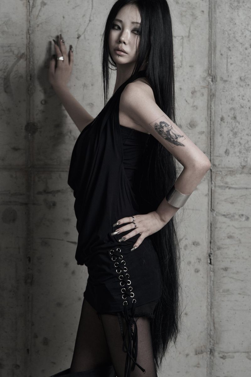 [label] cowl-neck side lace-up one-piece BLACK