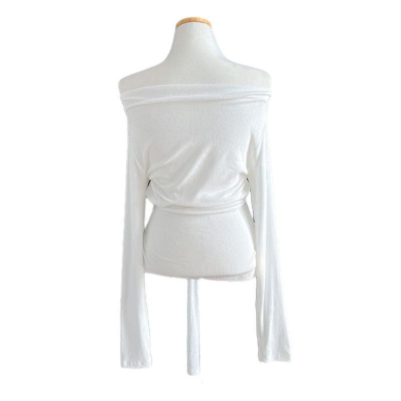 Loving Front Wrap Tie Boat Neck Long Sleeve Tee 