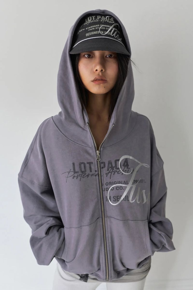 26SS★ HIGH NECK VINTAGE PIGMENT HOODIE ZIP-UP