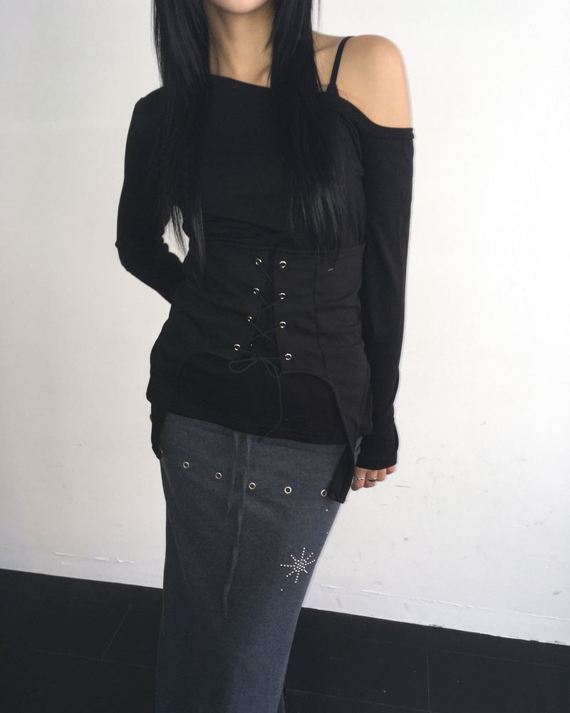 Layered stud long skirt
