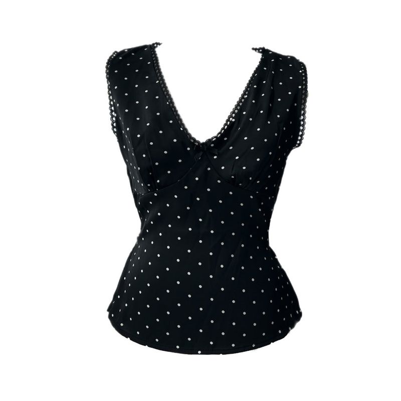 French Dot V-Neck Sleeveless Blouse