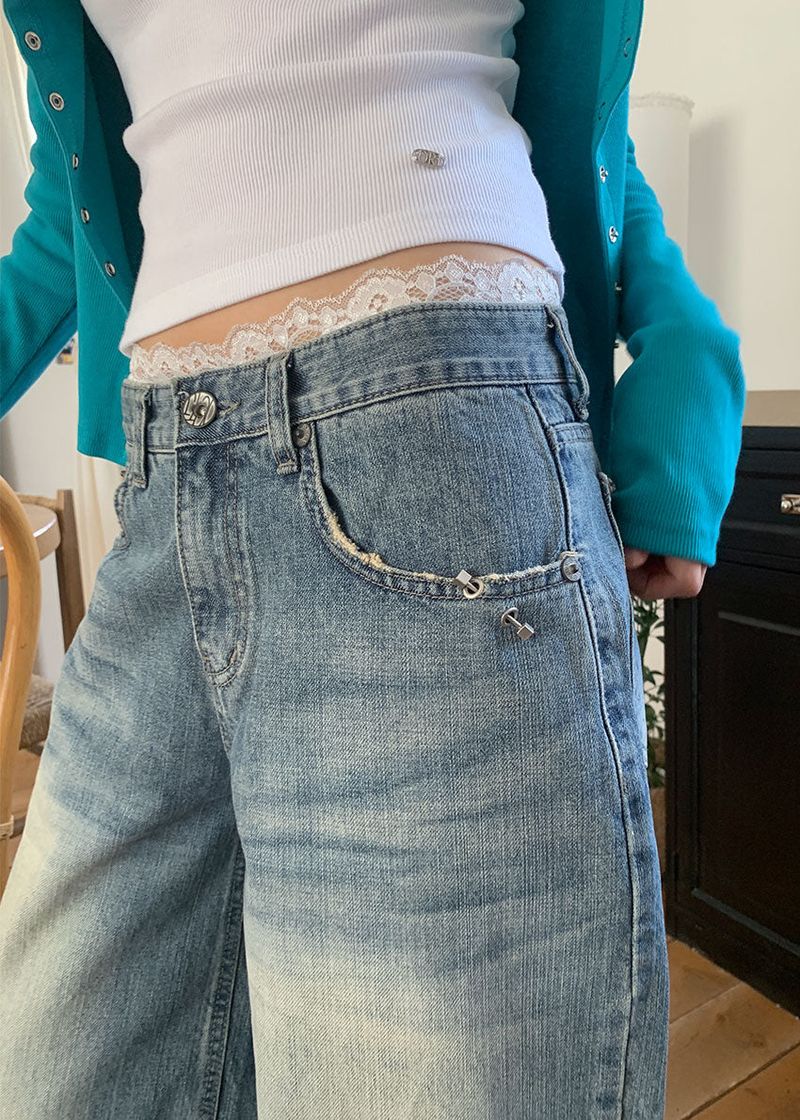 PIERCING WIDE DENIM PANTS (S-L)