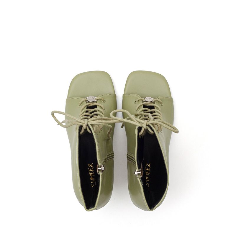 Square Lace-Up Open Toe Heel(Deep Green)