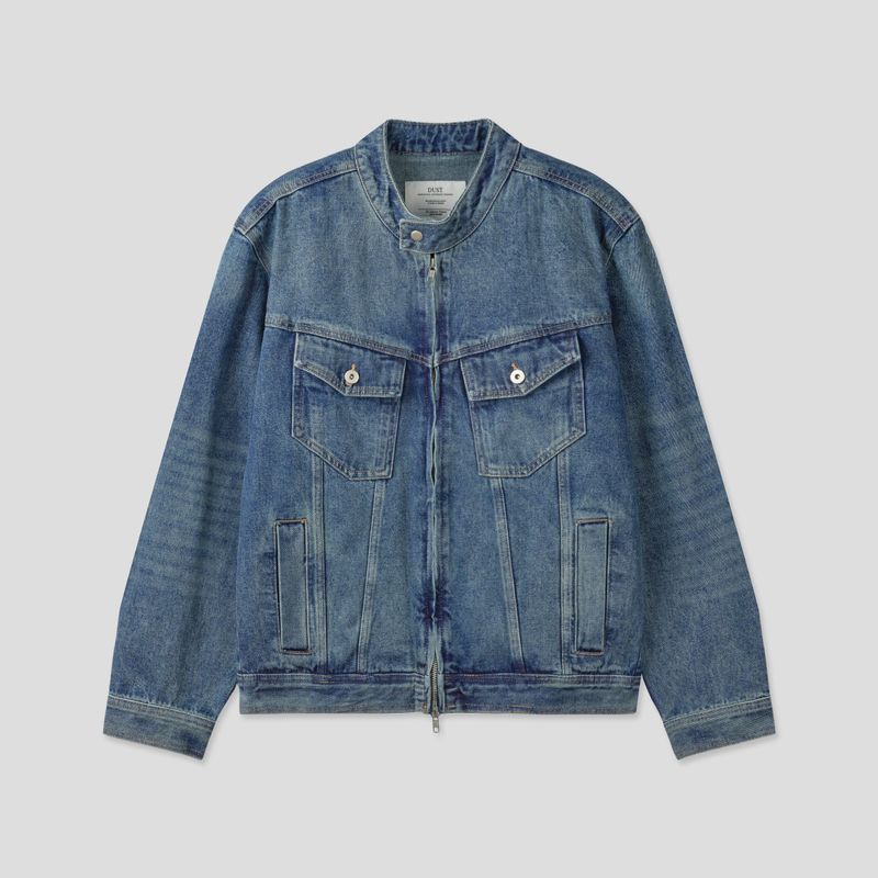 With denim biker jacket