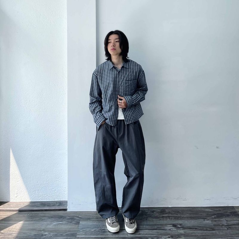 Retro Gradient Check Cropped Shirt