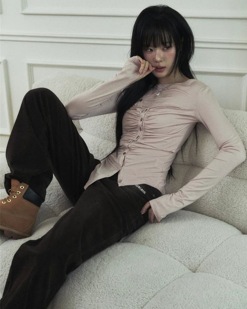 Jelly Button Asymmetric Ruched Top