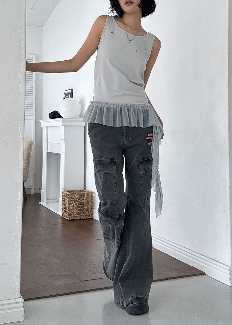 LOW GREY CARGO BOOTS CUT DENIM