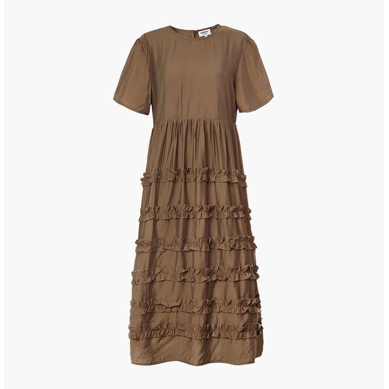 FRILL LONG ONE-PIECE  (Brown)