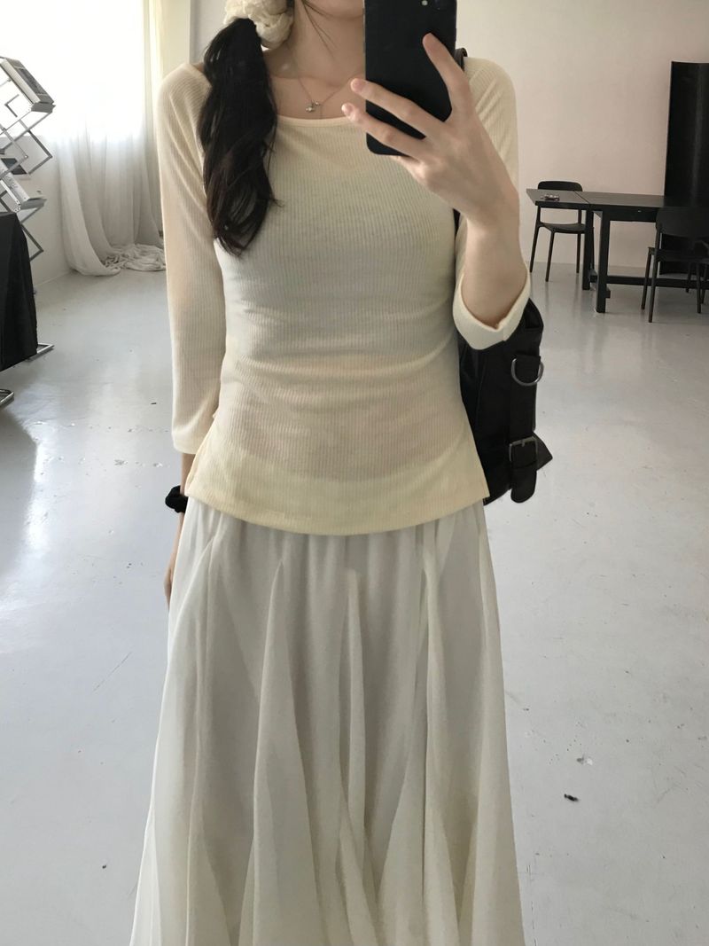 chiffon midi skirt (2color)
