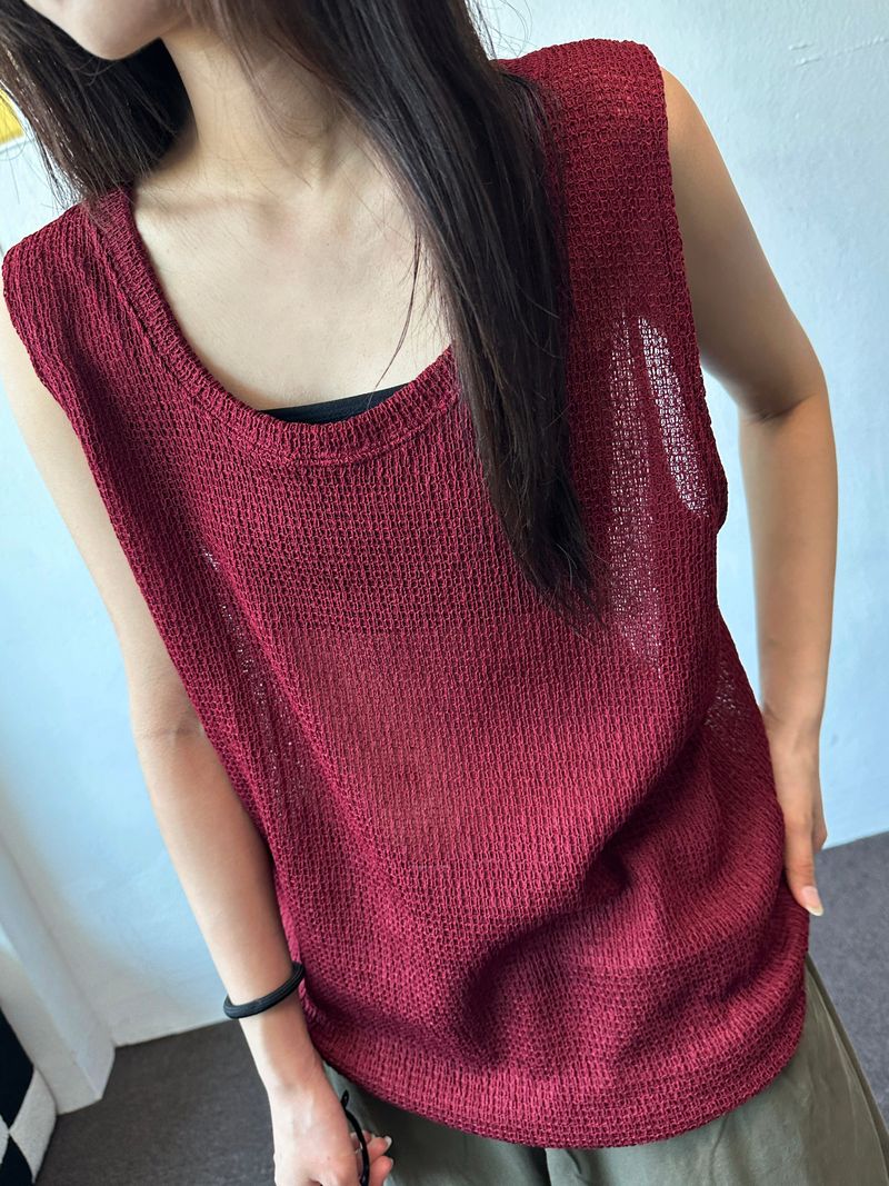 ダイ オーバーサイズ ルーズ メッシュ ロングライン ノースリーブトップ - 4カラー