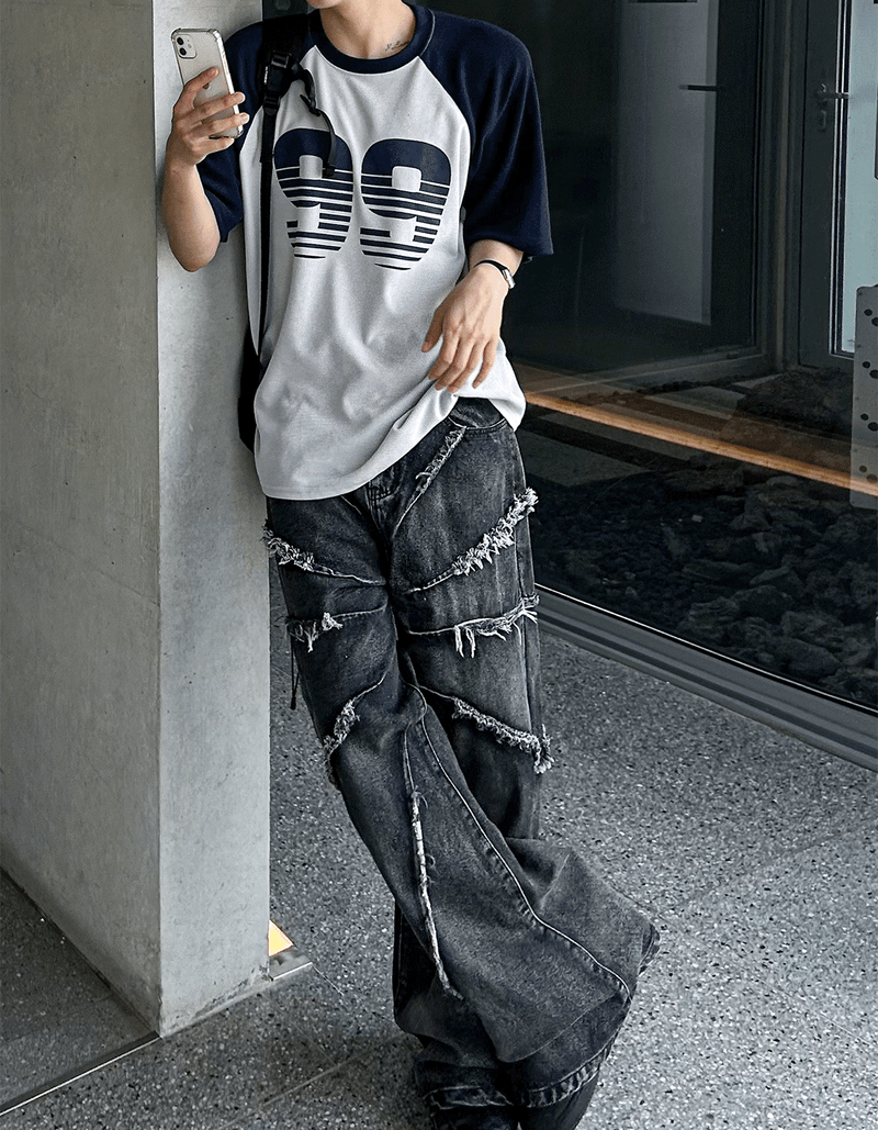 torando cut-off wide denim pants
