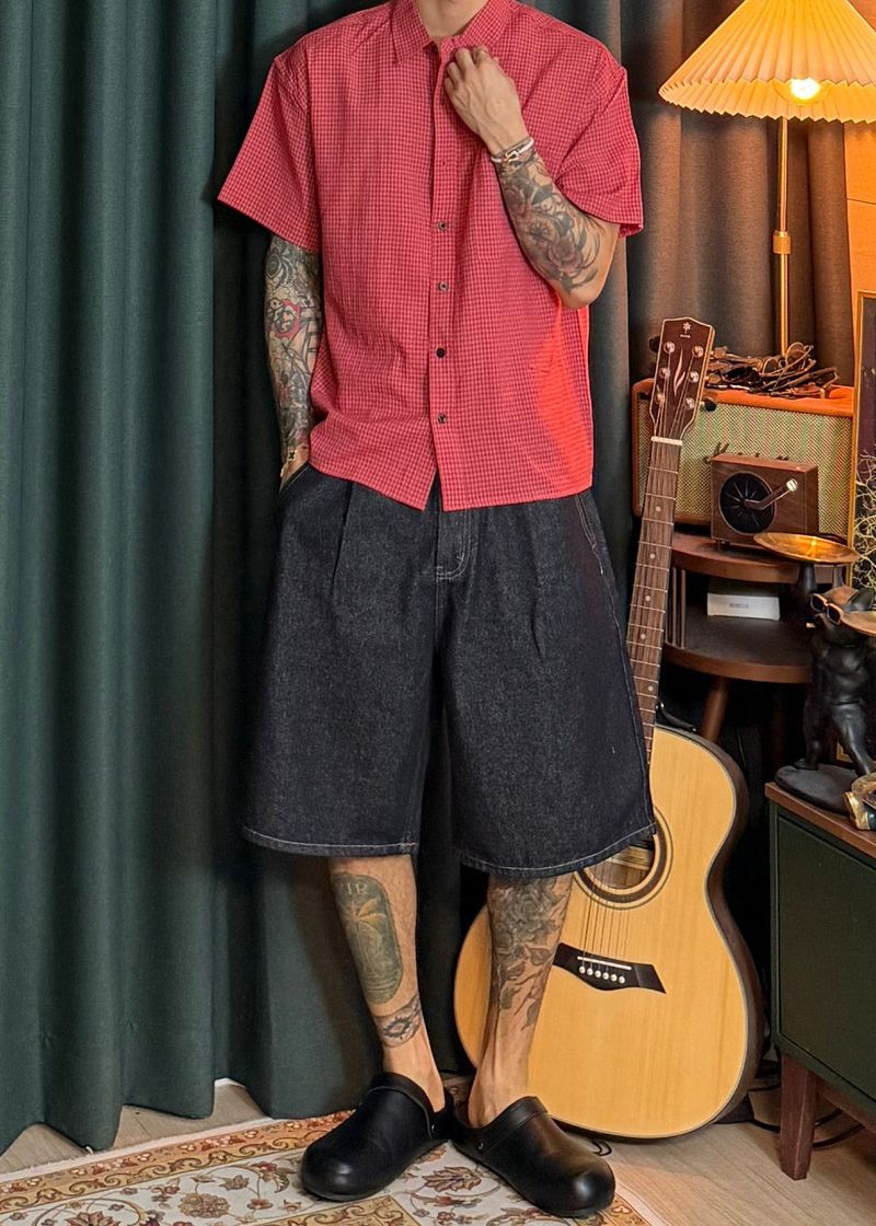 Non-fade half denim pants 2COLOR