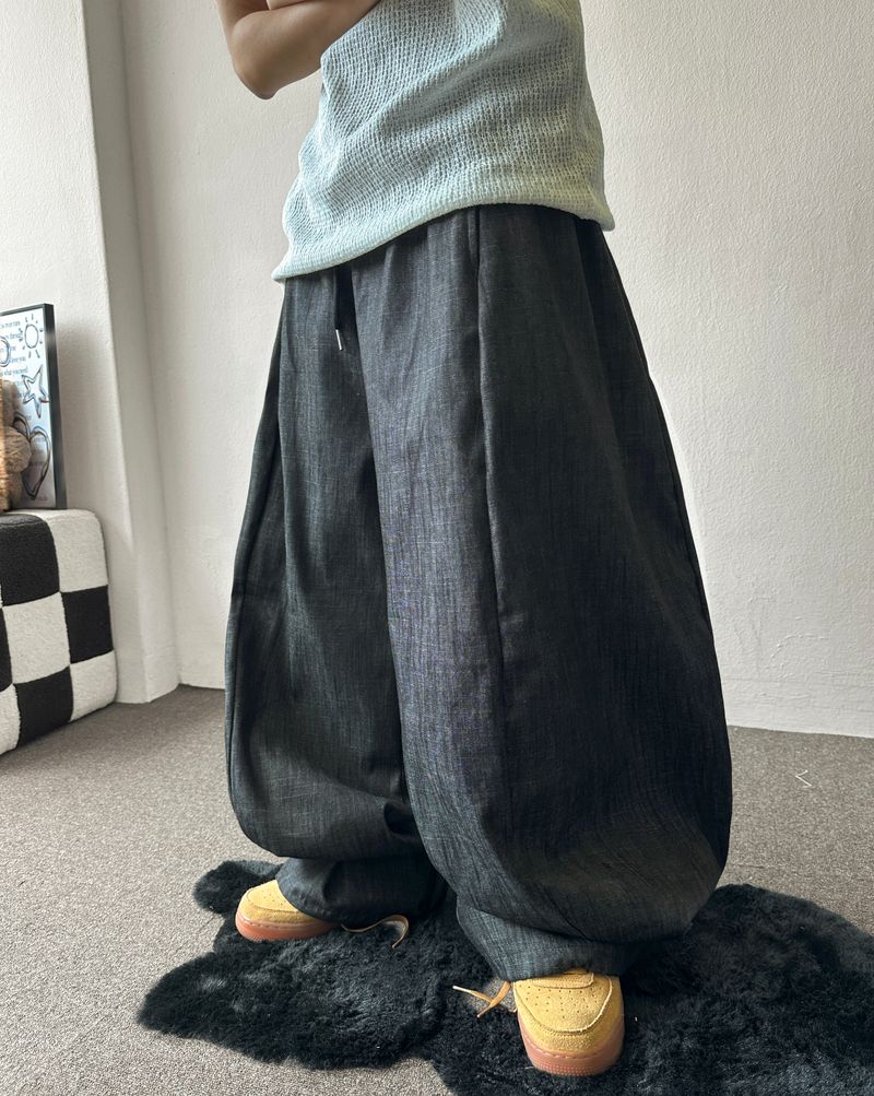 Lever Side Panel Elastic Waist Raw Denim Pants 2color