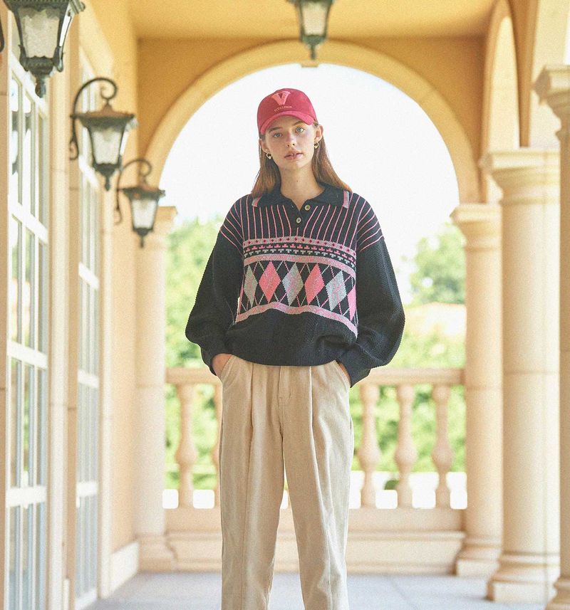 Argyle Knit Pullover (Black)