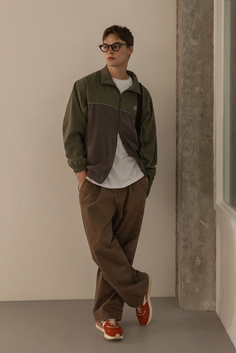 Color piping Line Jersey - KHAKI