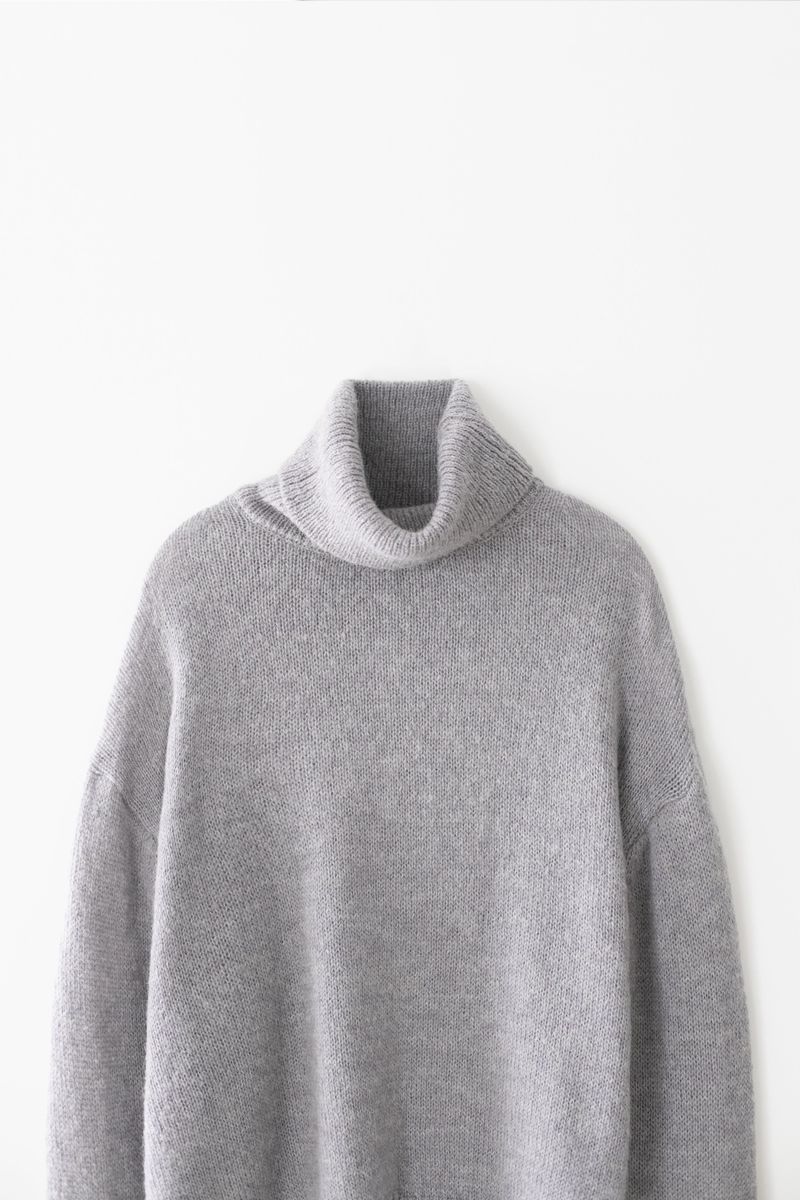 Kid mohair turtle neck knit (Grey)