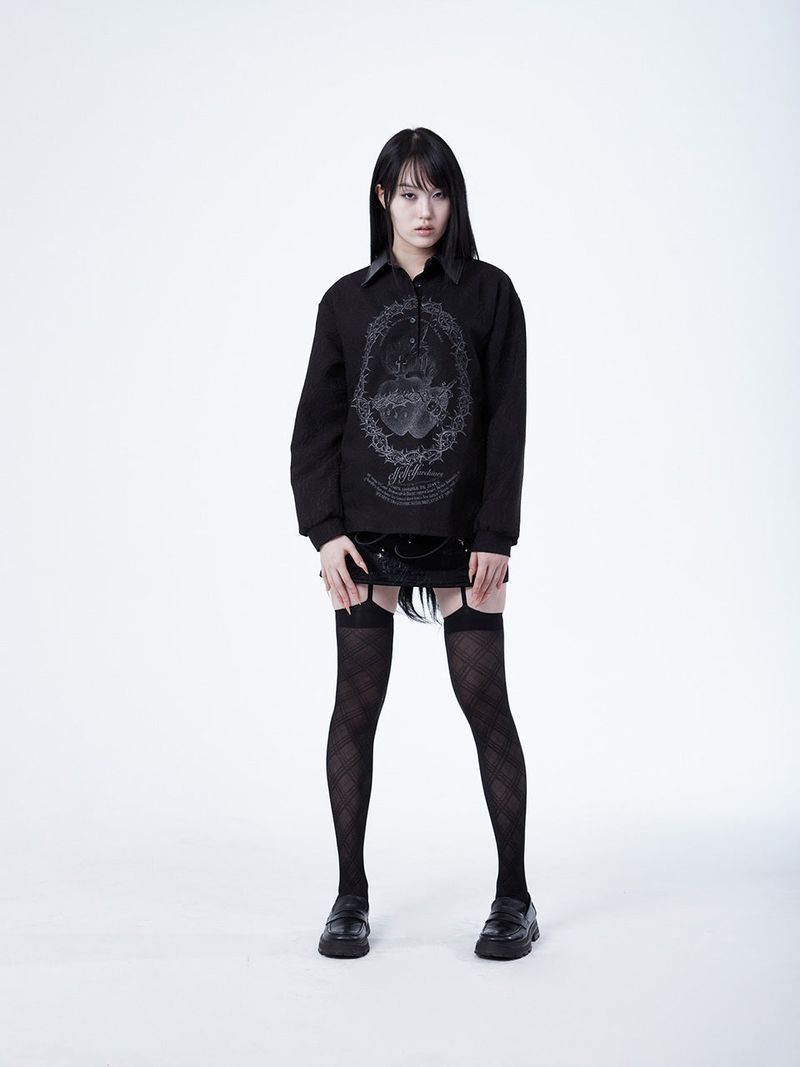 JACQUARD LEATHER COLLAR SHIRTS [BLACK]