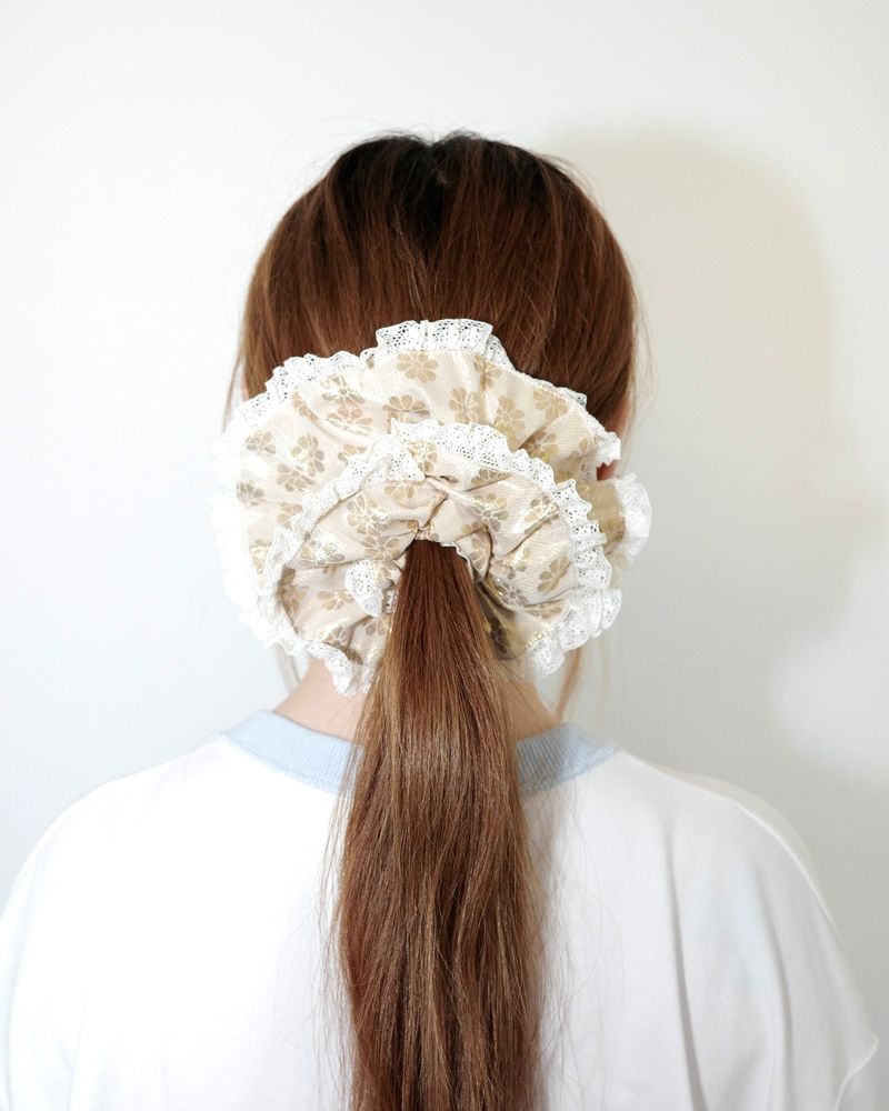 Gold flower ruffle scrunchie