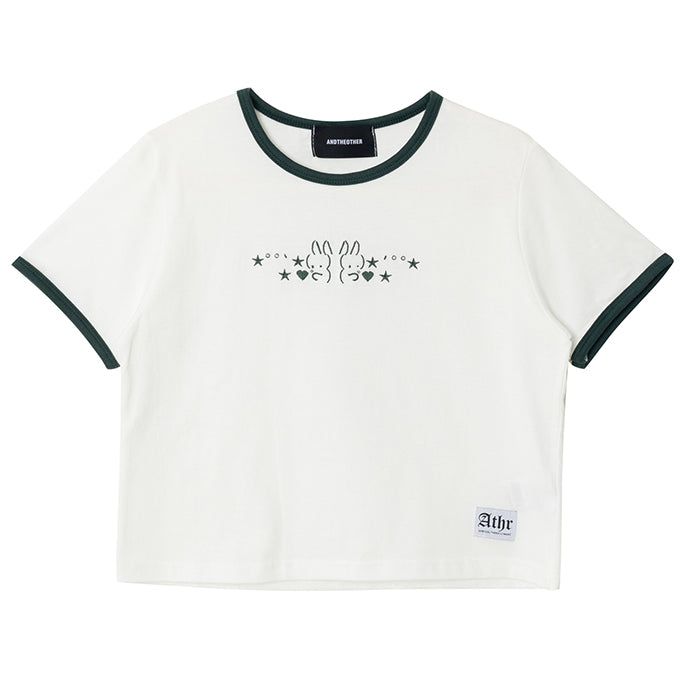 GREEN RABBIT EMOJI CROP T-SHIRT