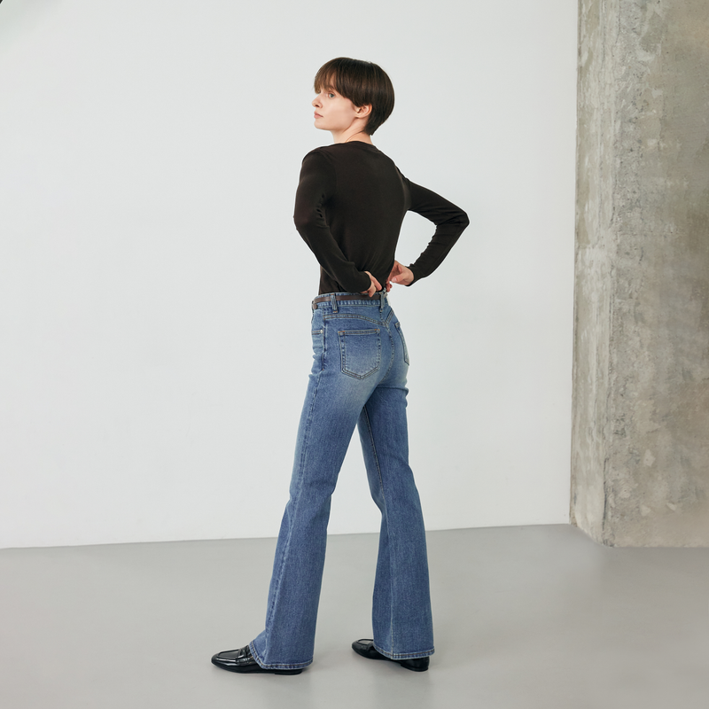 Middle blue wide boots cut - D002