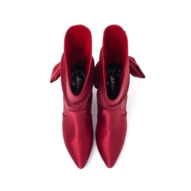 Satin Ribbon Boots Heel(Red)