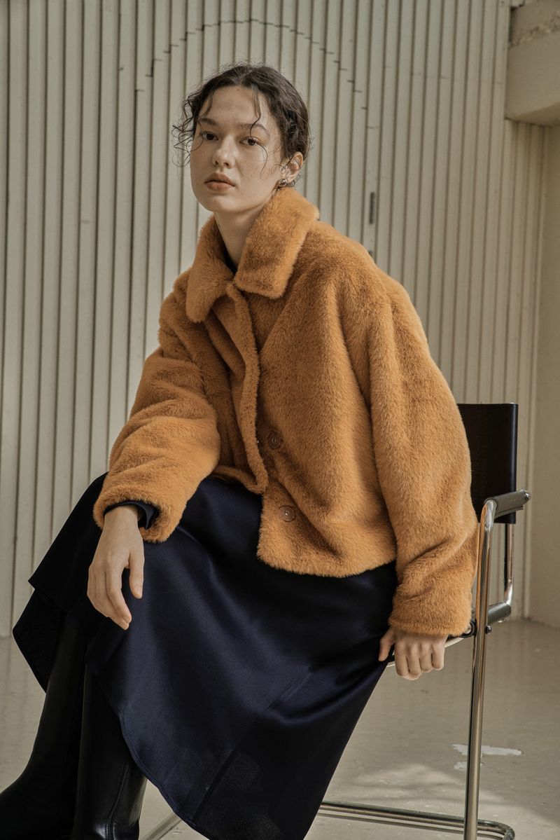 FAKE FUR SHORT COAT_ORANGE