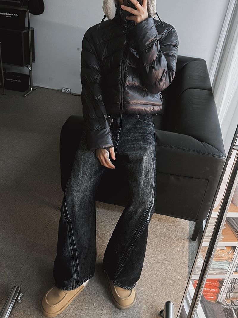 [Premium] Floppy Curved Denim Pants (Blue)