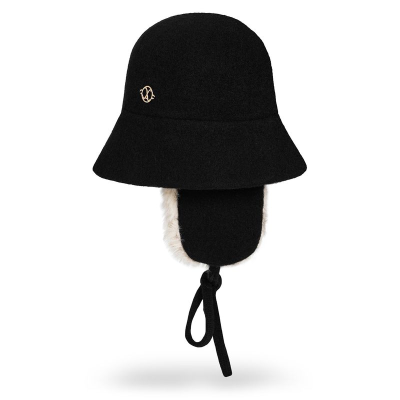 VA Curved Circle Logo Wool Blend Flap Bucket Hat / Black