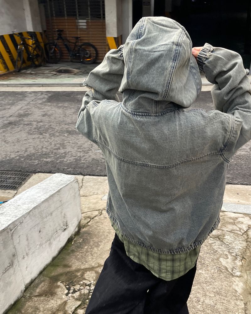 Vintage Dis denim Hooded Zip-Up