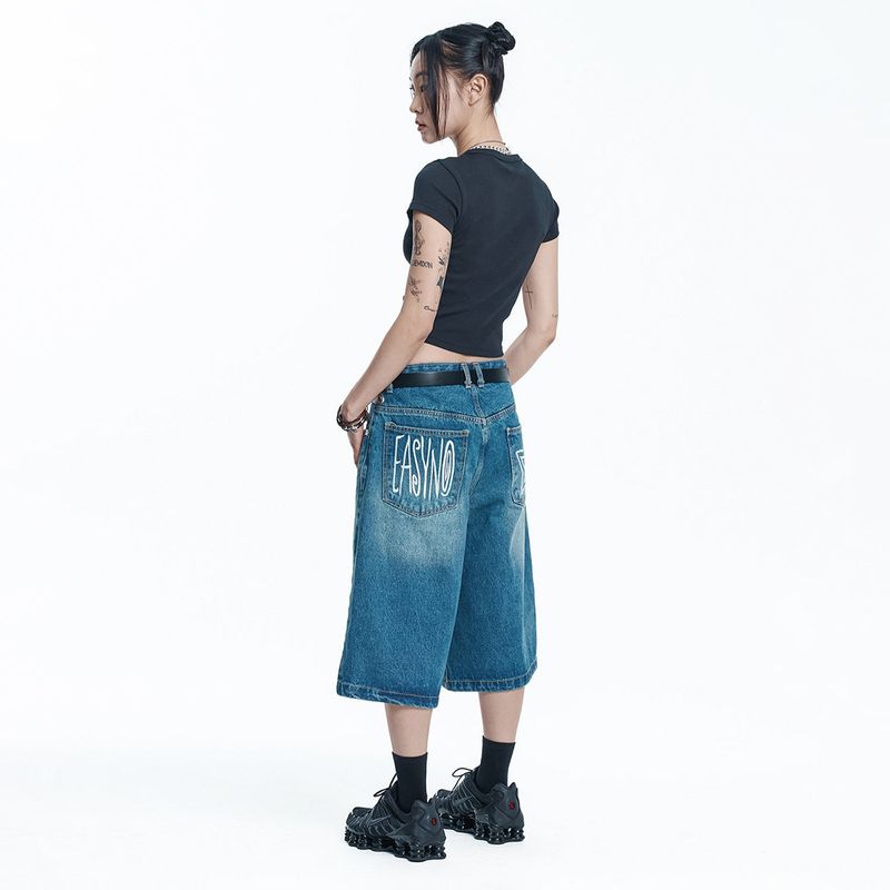 Star 8-part denim bermuda pants - DEEP BLUE