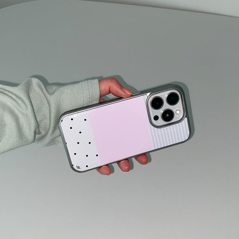[MADE] DOTTY STRIPE PHONE CASE PINK (epoxy silver bumper)