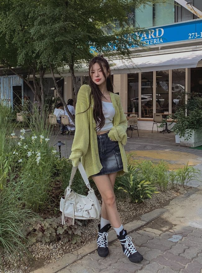 Yoni cargo denim mini skirt